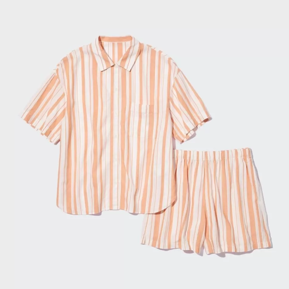 UNIQLO Loungewear & Pyjamas*Gestreiftes Leinenmix Kurzarm Set Mit Shorts