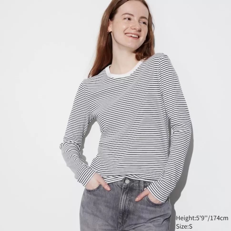 UNIQLO T-Shirts & Oberteile*Gestreiftes Sanftes Geripptes Langarmshirt