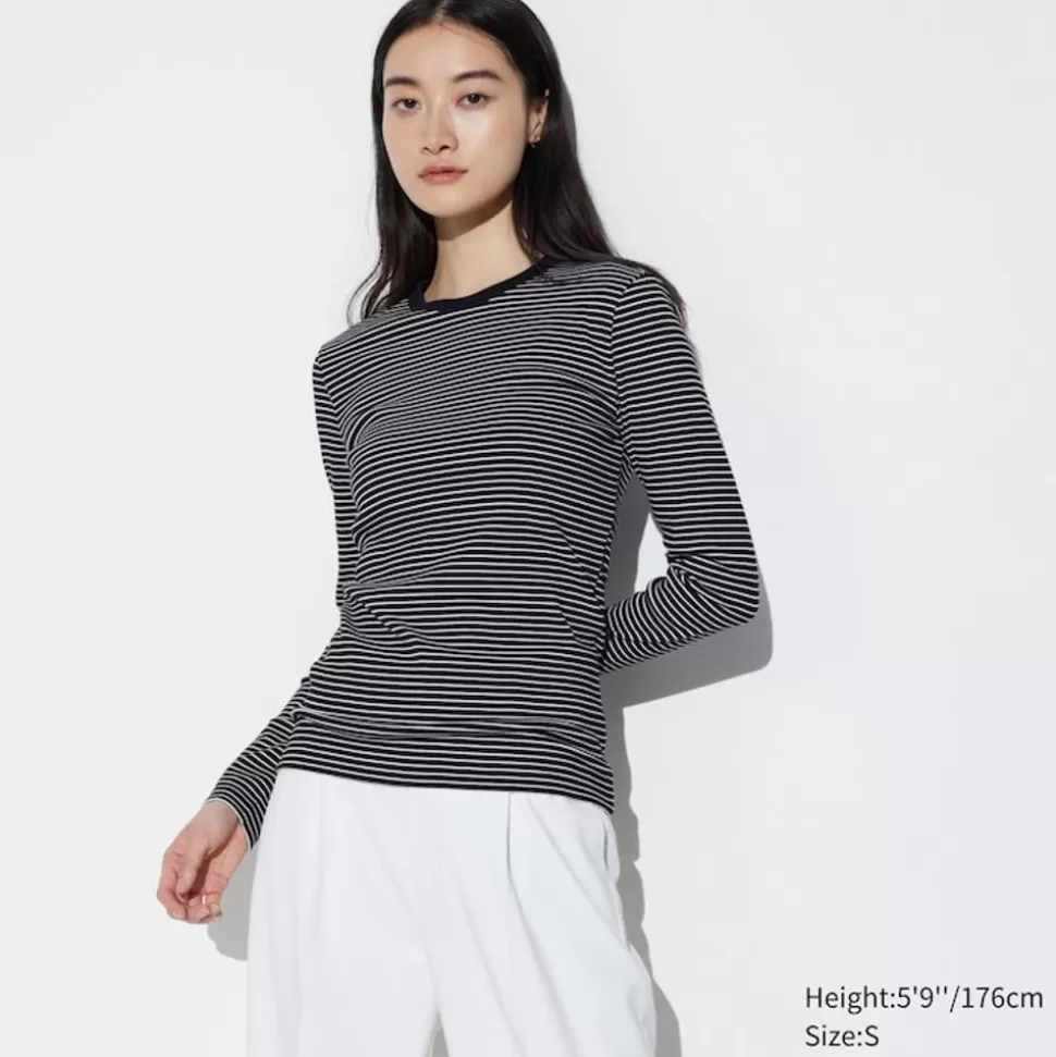 UNIQLO T-Shirts & Oberteile*Gestreiftes Sanftes Geripptes Langarmshirt