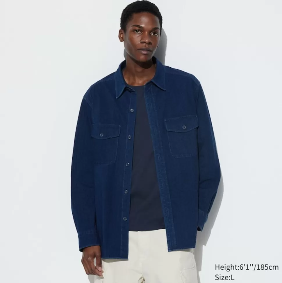 UNIQLO Mäntel, Jacken, Parka & Westen*Jersey Denim Langarm Hemd Blau
