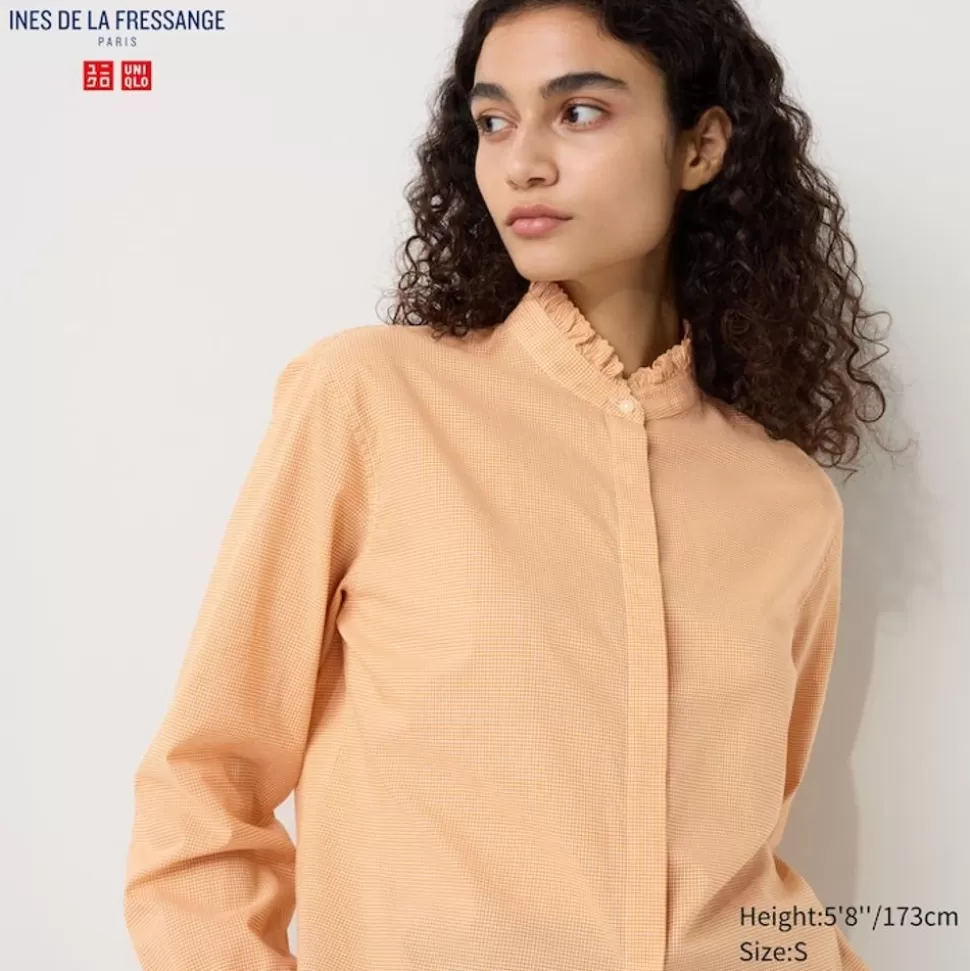 UNIQLO Hemden & Blusen*Karierte Langarm Bluse Mit Ruschen Gelb