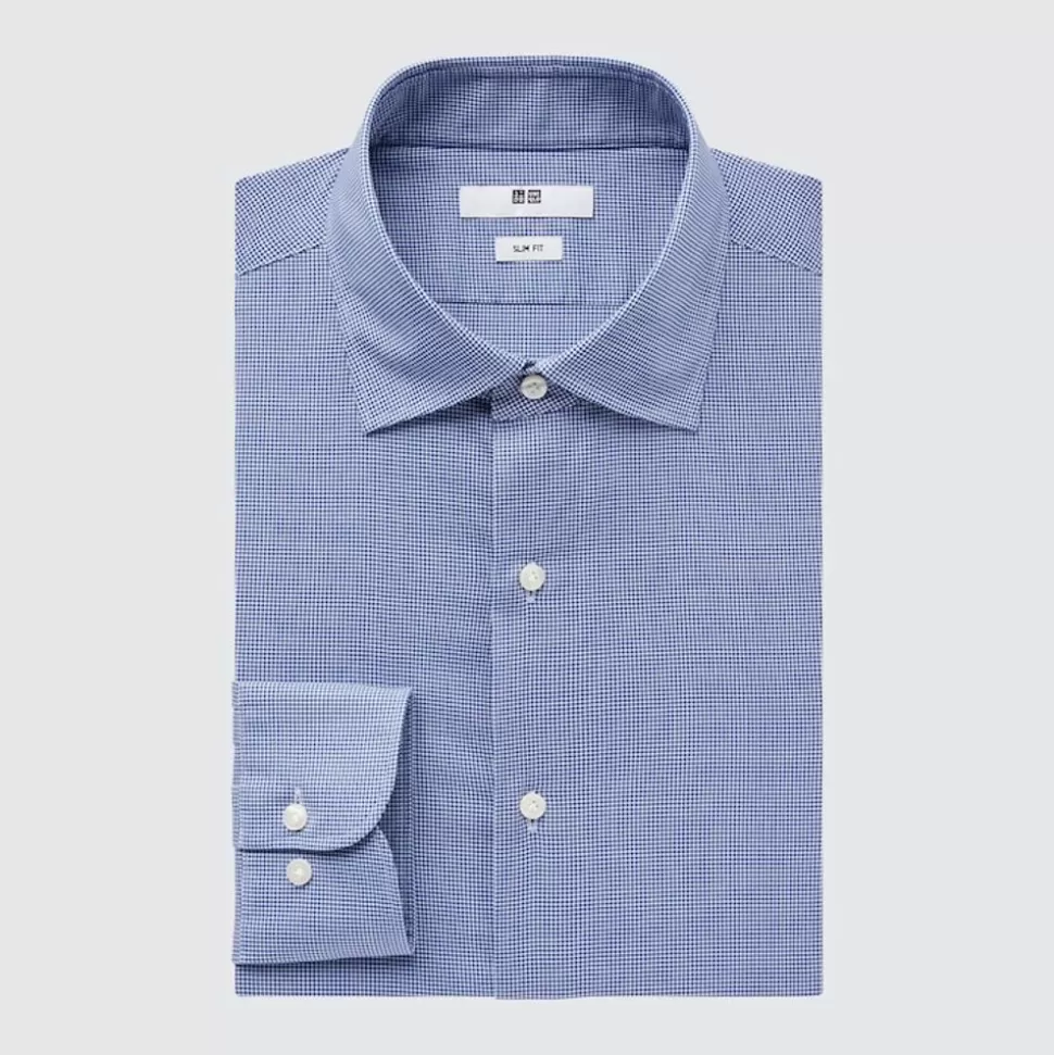 UNIQLO Hemden*Kariertes Easy Care Langarm Hemd (Slim Fit) Blau