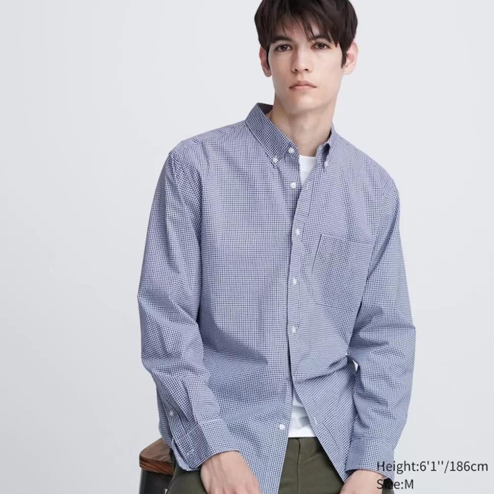 UNIQLO Hemden*Kariertes Extra Feine Baumwolle Hemd Blau