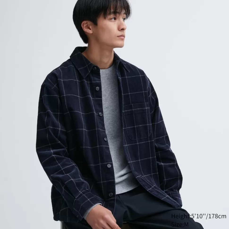 UNIQLO Mäntel, Jacken, Parka & Westen*Kariertes Oversized Cord Langarm Hemd Dunkelblau