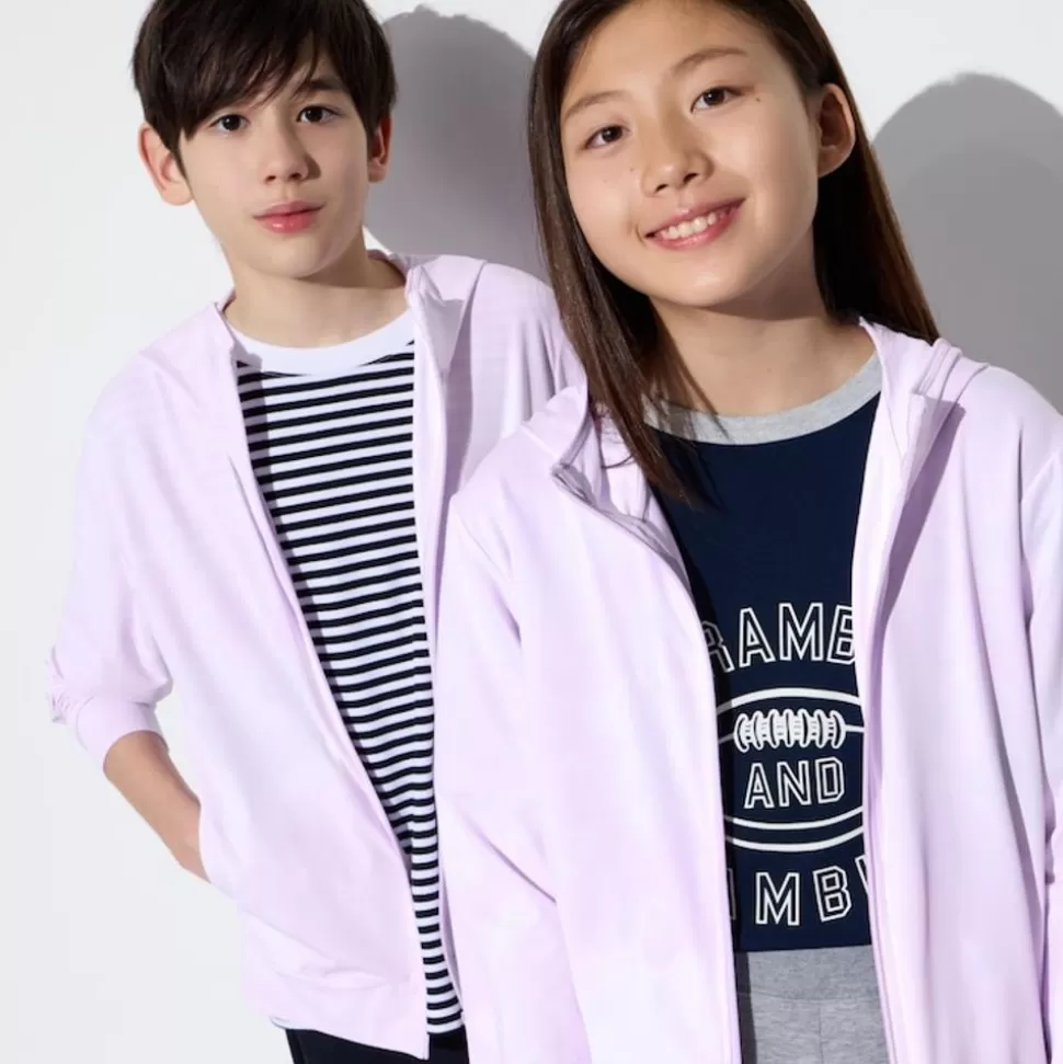 UNIQLO Airism Kuhlender Komfort*Kinder Gemusterte Airism Mesh Sweatjacke Mit Kapuze Und Uv-Schutz