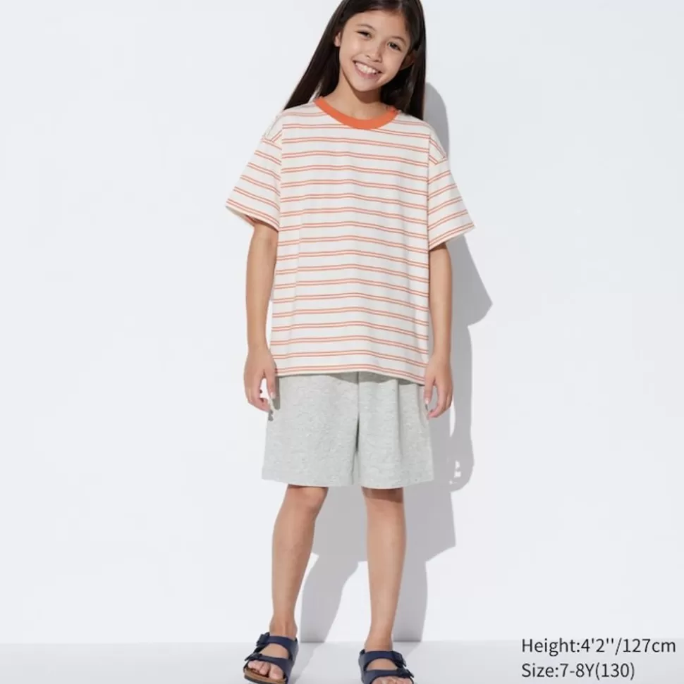 UNIQLO Airism Kuhlender Komfort*Kinder Gestreiftes Airism Baumwolle Kurzarm Lounge Set