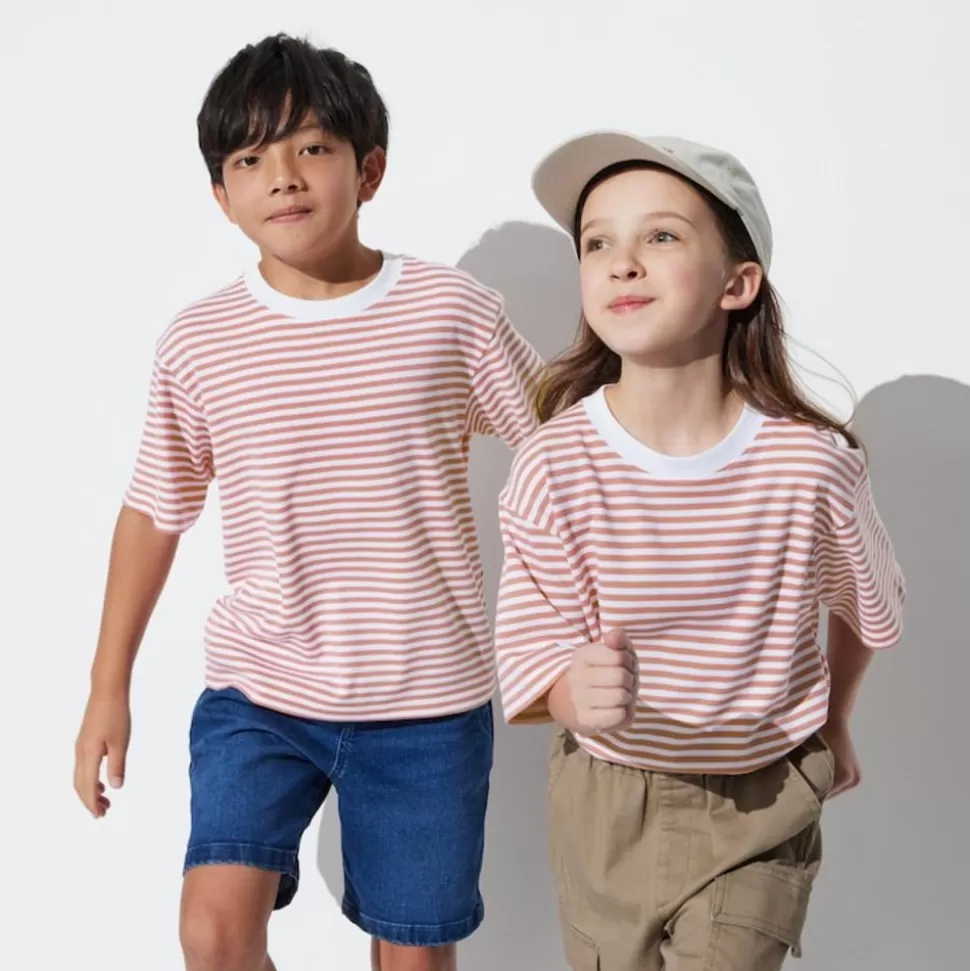 UNIQLO Airism Kuhlender Komfort*Kinder Gestreiftes Airism Baumwolle T-Shirt