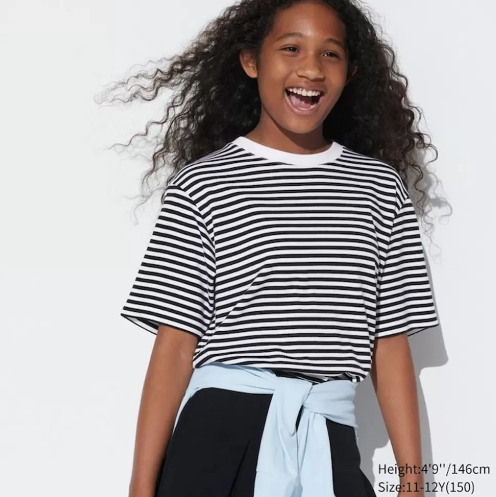 UNIQLO Airism Kuhlender Komfort*Kinder Gestreiftes Airism Baumwolle T-Shirt