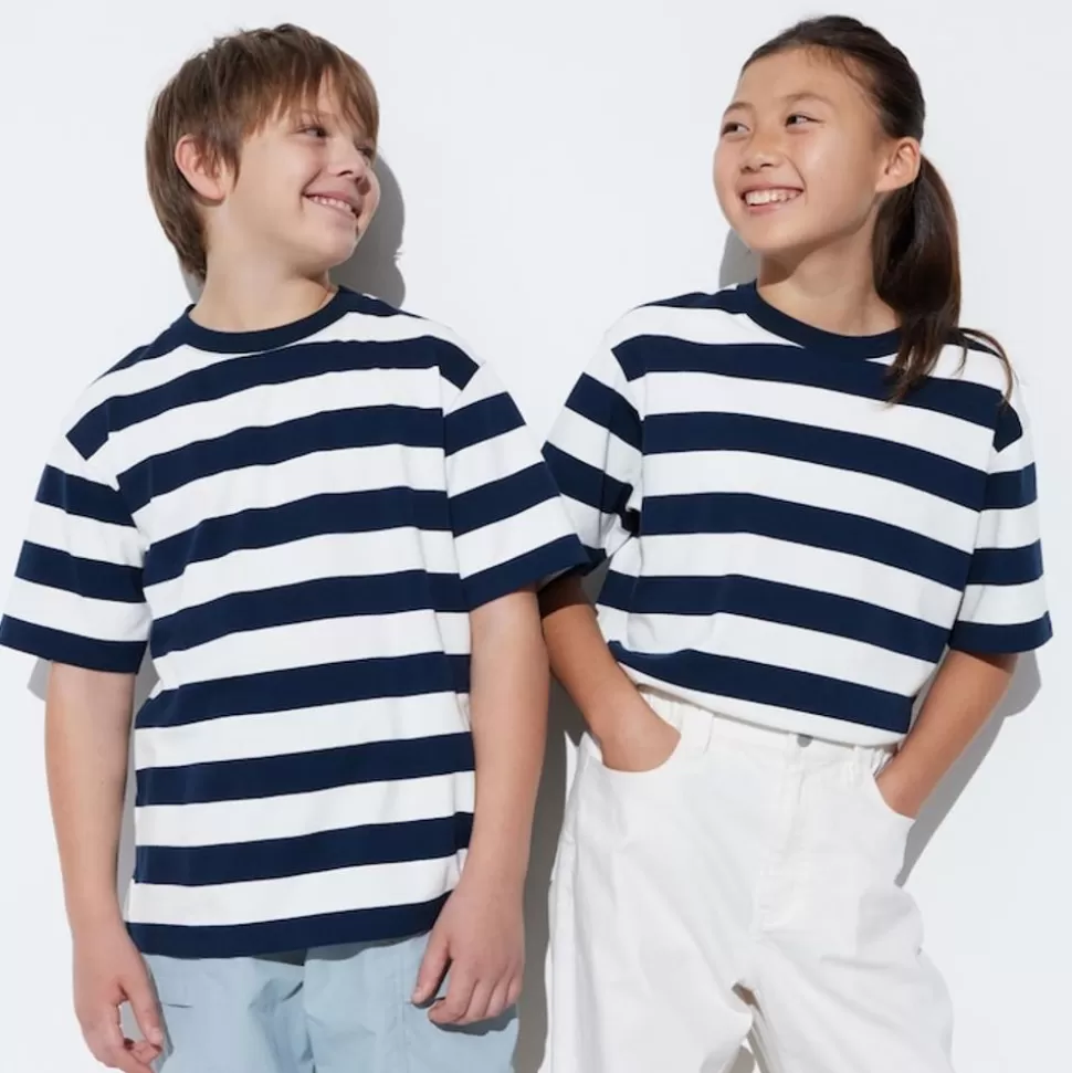 UNIQLO Airism Kuhlender Komfort*Kinder Gestreiftes Airism Baumwolle T-Shirt