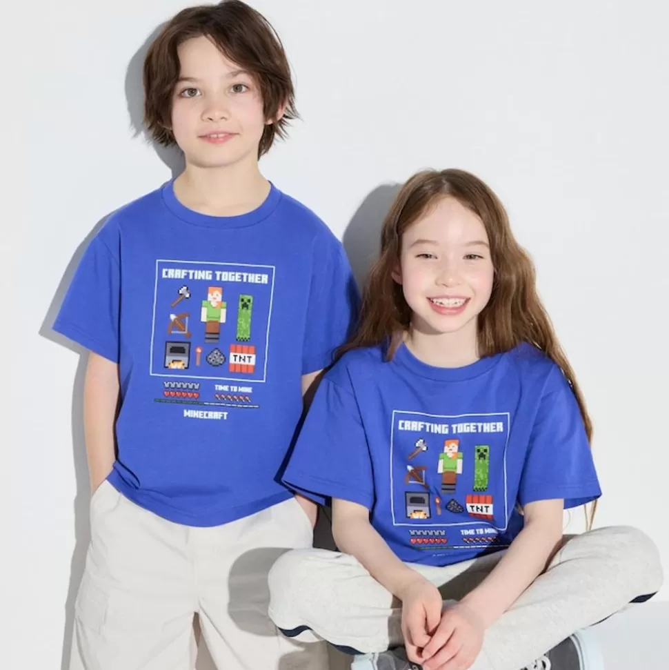 UNIQLO T-Shirts, Bh-Tops & Poloshirts*Kinder Minecraft Ut Bedrucktes T-Shirt Blau
