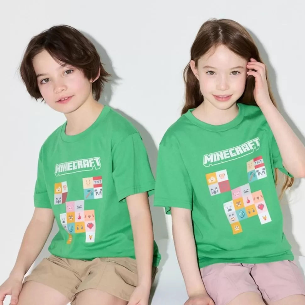 UNIQLO T-Shirts, Bh-Tops & Poloshirts*Kinder Minecraft Ut Bedrucktes T-Shirt Grun
