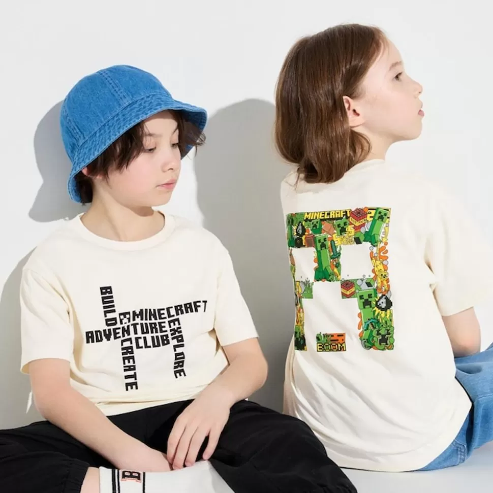 UNIQLO T-Shirts, Bh-Tops & Poloshirts*Kinder Minecraft Ut Bedrucktes T-Shirt Grauweis