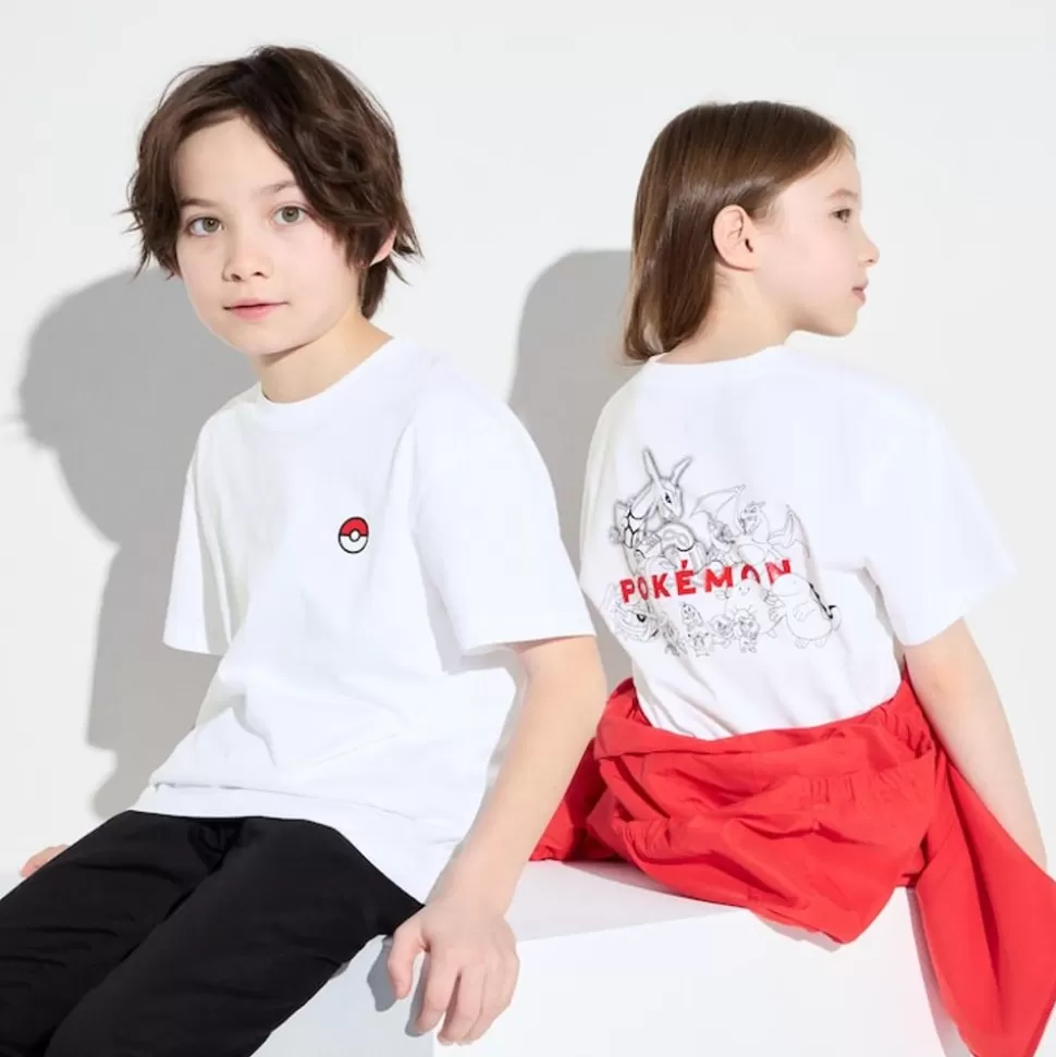 UNIQLO T-Shirts, Bh-Tops & Poloshirts*Kinder Pokemon Ut Bedrucktes T-Shirt Weis