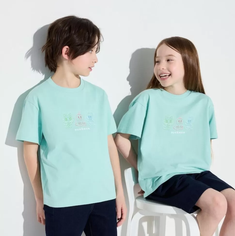 UNIQLO T-Shirts, Bh-Tops & Poloshirts*Kinder Pokemon Ut Bedrucktes T-Shirt Grun