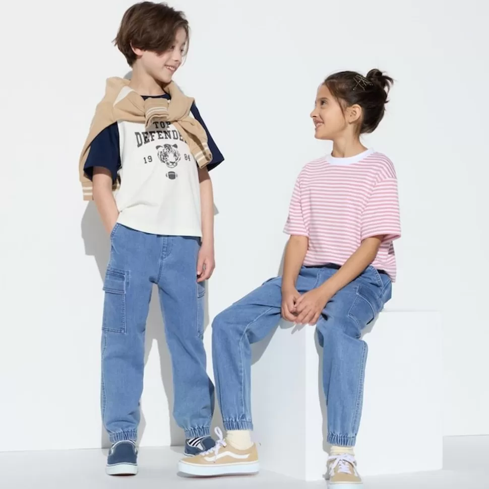 UNIQLO Hosen, Jogginghosen & Leggings*Kinder Stretch Cargo Denim Jogginghose Blau