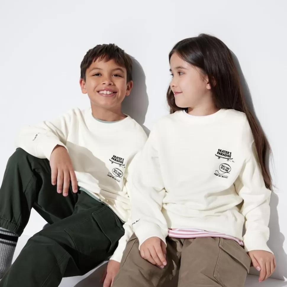 UNIQLO Sweatshirts*Kinder Ultra Stretch Langarmshirt Mit Print Grauweis
