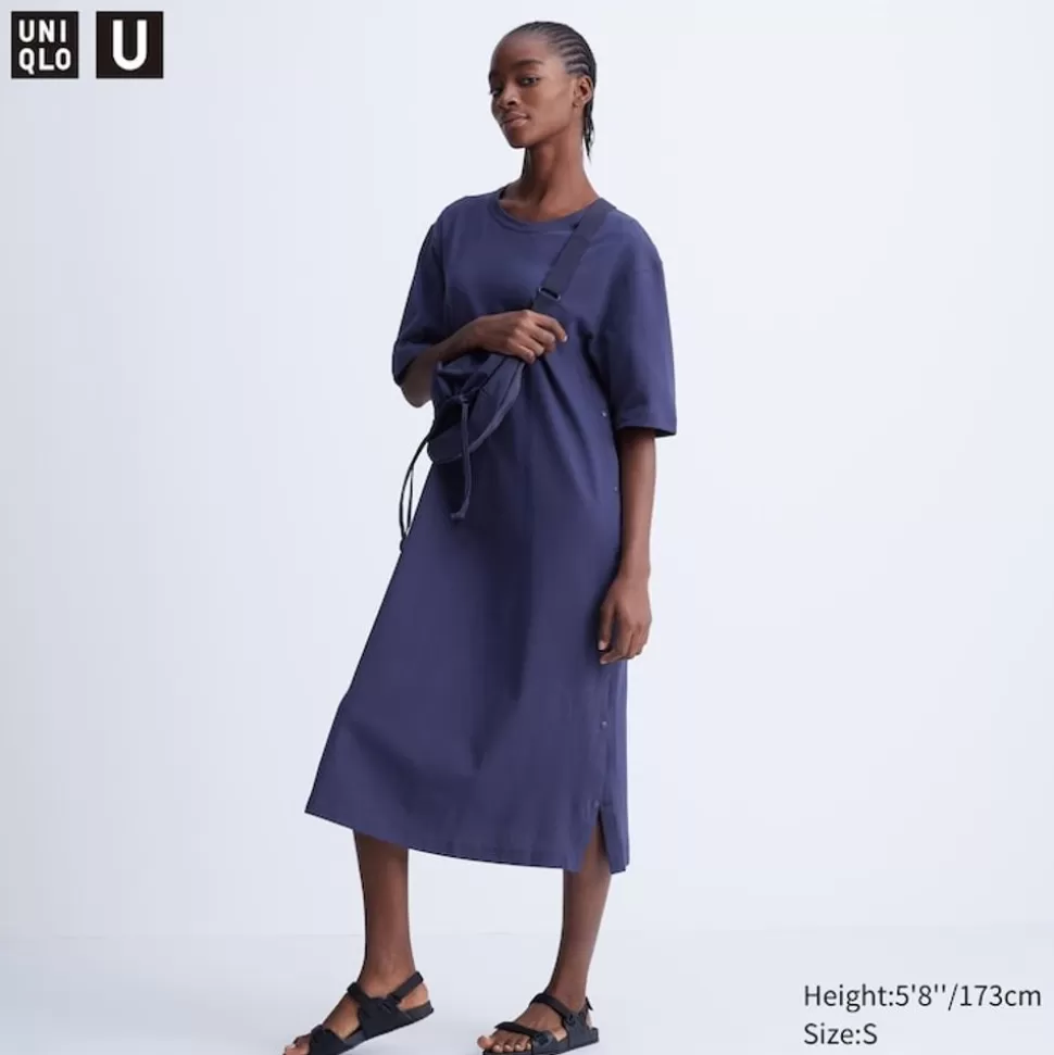 UNIQLO Kleider, Jumpsuits & Overalls*Krepp Baumwolle Kurzarm T-Shirt-Kleid