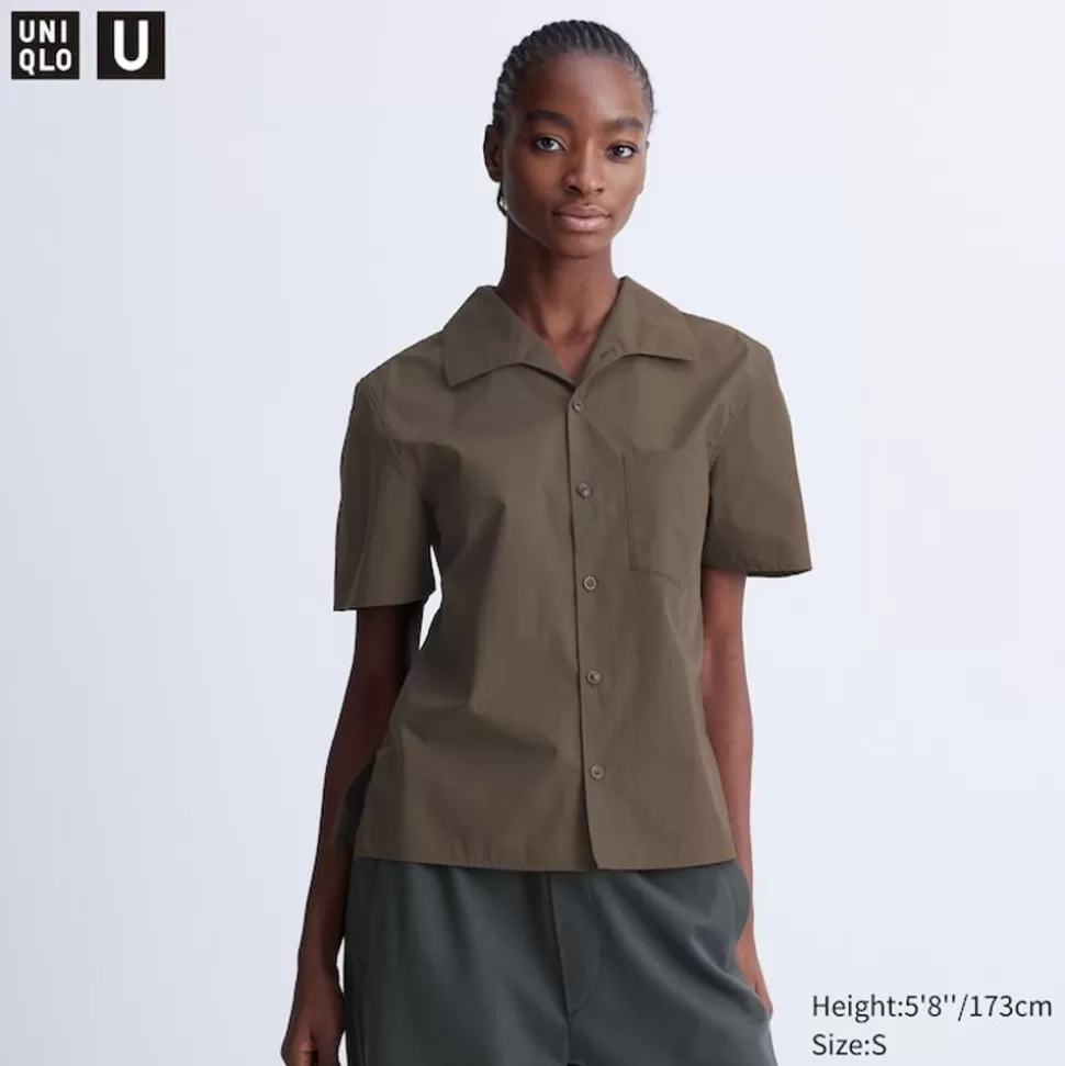 UNIQLO Hemden & Blusen*Kurzarm Bluse Mit Weitem Kragen