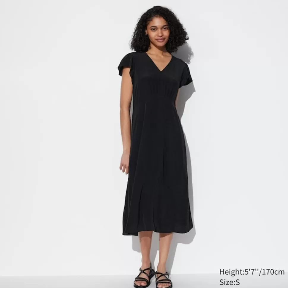 UNIQLO Kleider, Jumpsuits & Overalls*Kurzarm Kleid Mit V-Ausschnitt Schwarz