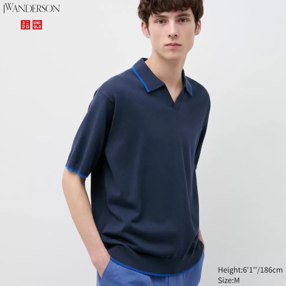 UNIQLO T-Shirts & Oberteile*Kurzarm Strick-Poloshirt Blau