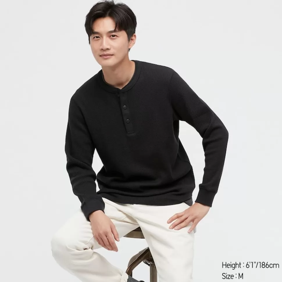 UNIQLO T-Shirts & Oberteile*Langarmshirt In Waffeloptik Mit Henley-Ausschnitt