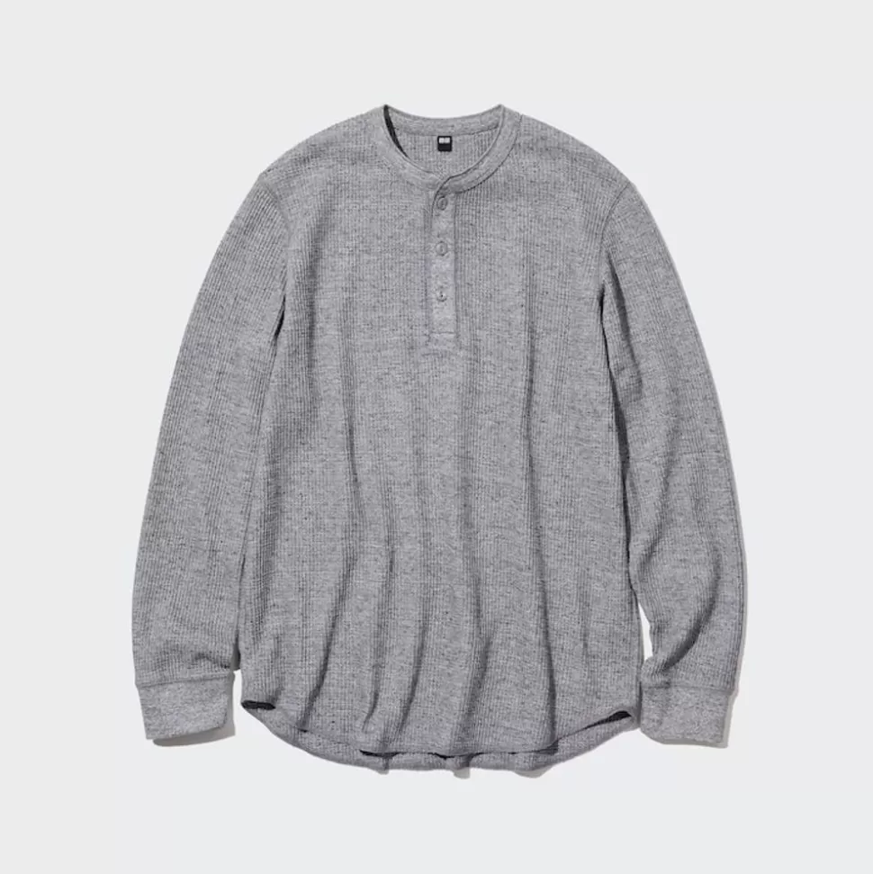 UNIQLO T-Shirts & Oberteile*Langarmshirt In Waffeloptik Mit Henley-Kragen