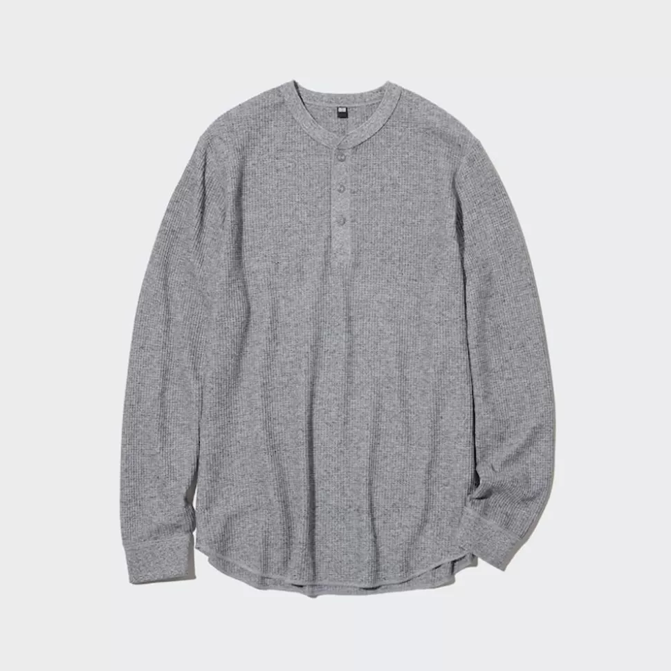 UNIQLO T-Shirts & Oberteile*Langarmshirt Mit Henley-Ausschnitt In Waffeloptik
