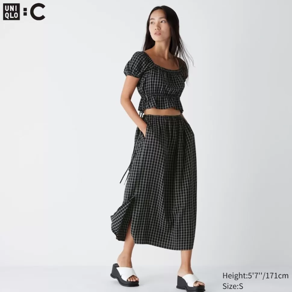 UNIQLO Röcke*Langer Geraffter Karierter Rock