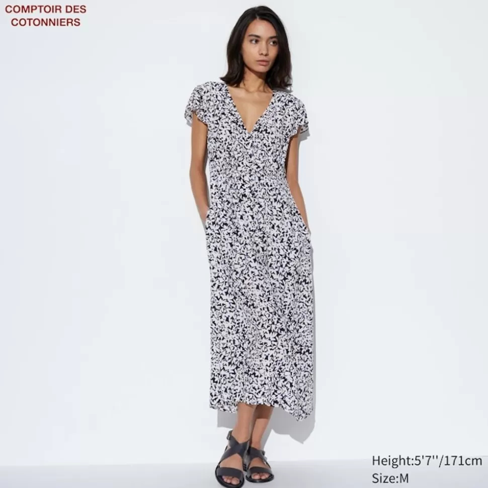 UNIQLO Kleider, Jumpsuits & Overalls*Langes Gemustertes Armelloses Viskose Kurzarm Kleid