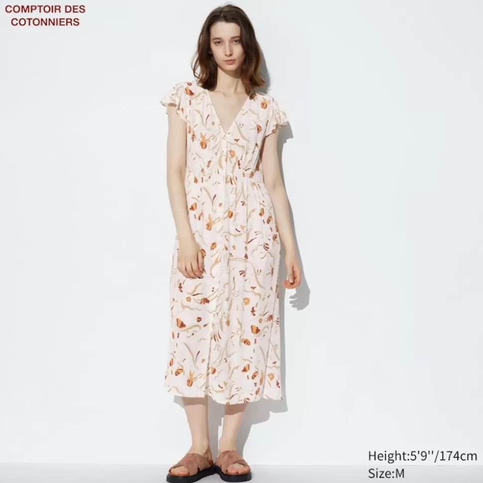 UNIQLO Kleider, Jumpsuits & Overalls*Langes Gemustertes Armelloses Viskose Kurzarm Kleid