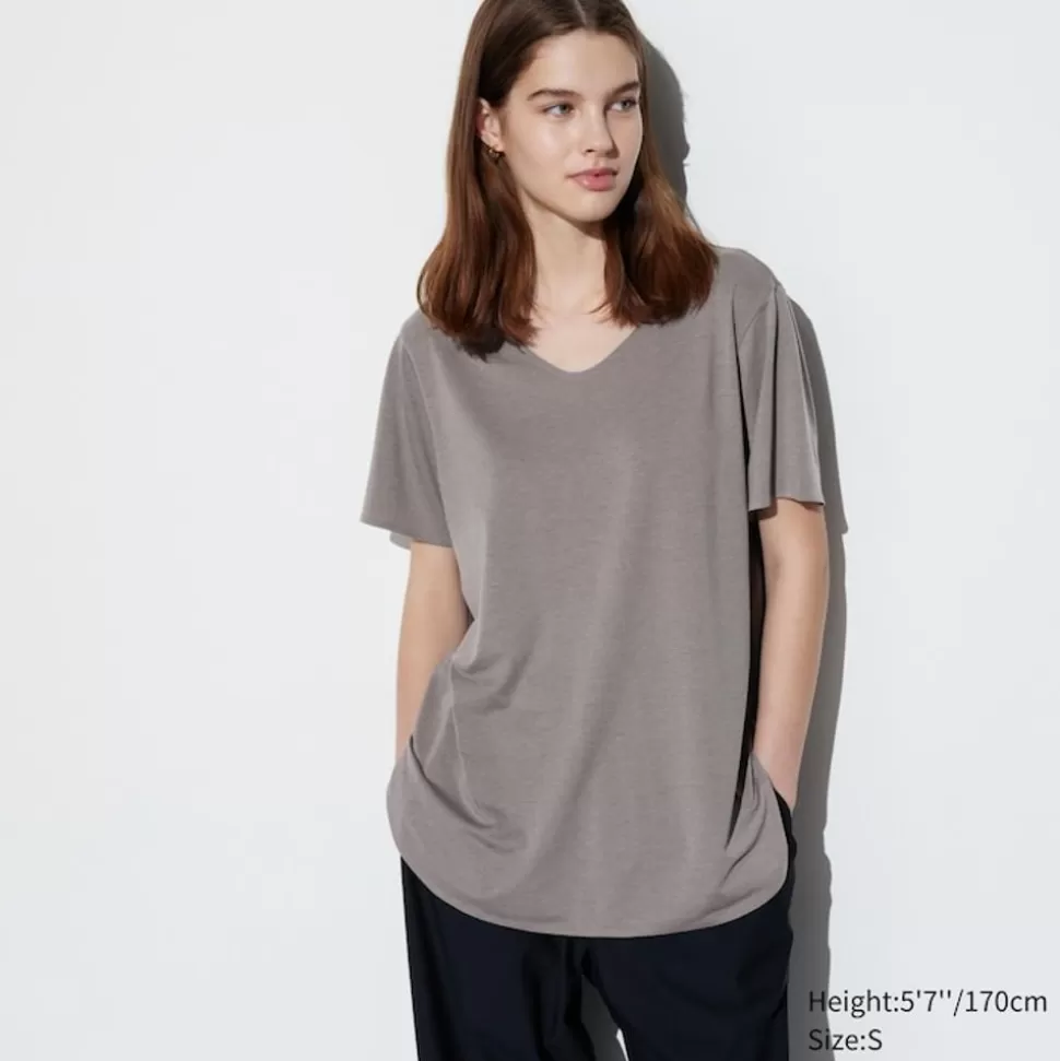 UNIQLO T-Shirts & Oberteile*Langes Nahtloses Airism T-Shirt Mit V-Ausschnitt