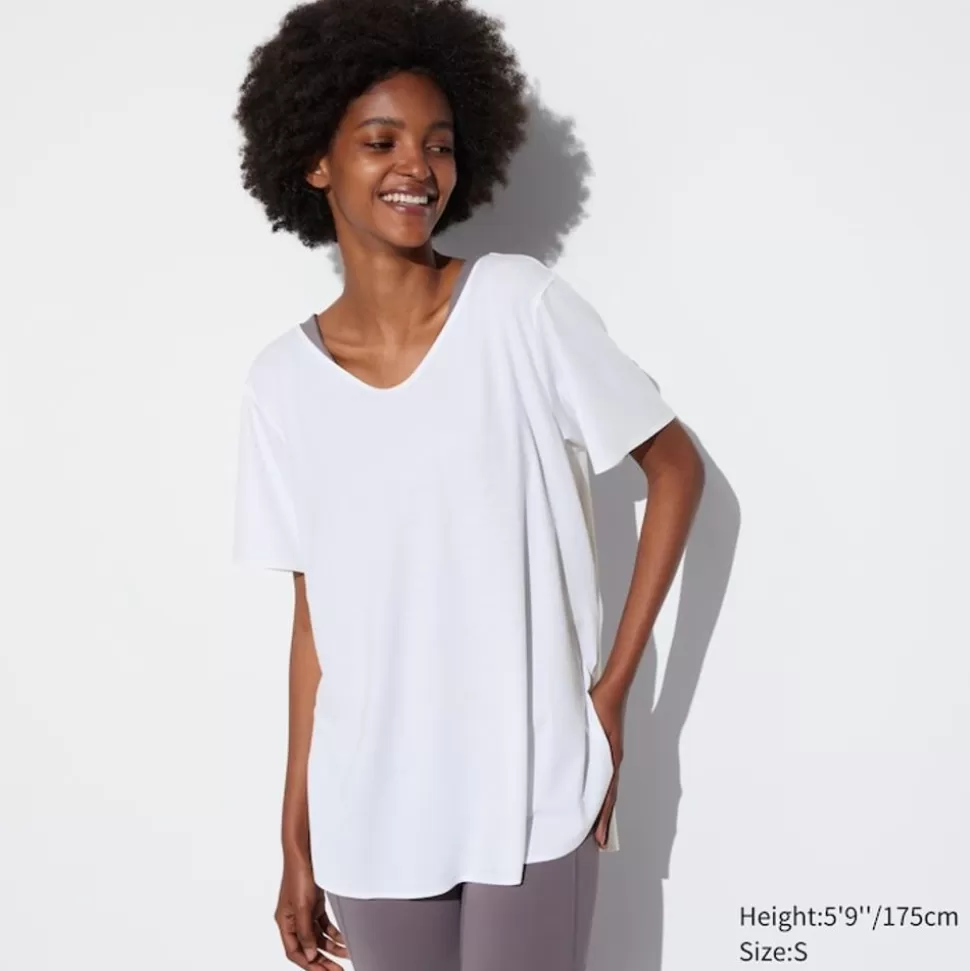 UNIQLO T-Shirts & Oberteile*Langes Nahtloses Airism T-Shirt Mit V-Ausschnitt