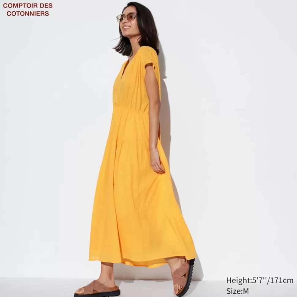 UNIQLO Hemden & Blusen*Langes Transparentes Baumwolle Langarm Kleid