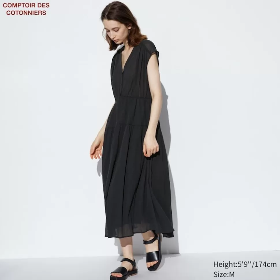 UNIQLO Hemden & Blusen*Langes Transparentes Baumwolle Langarm Kleid