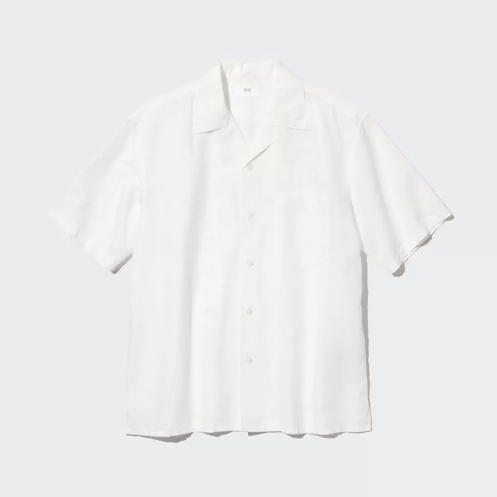 UNIQLO Hemden*Leinenmix Kurzarm Hemd Mit Offenem Kragen