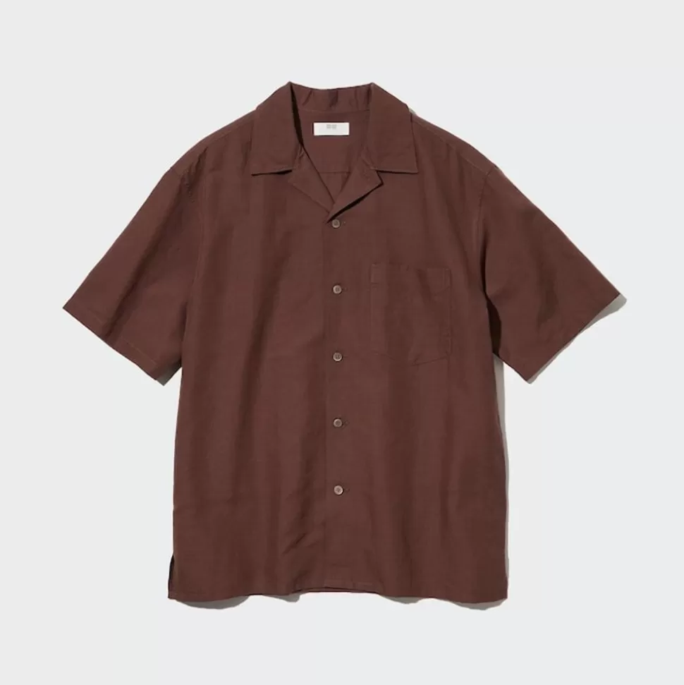 UNIQLO Hemden*Leinenmix Kurzarm Hemd Mit Offenem Kragen