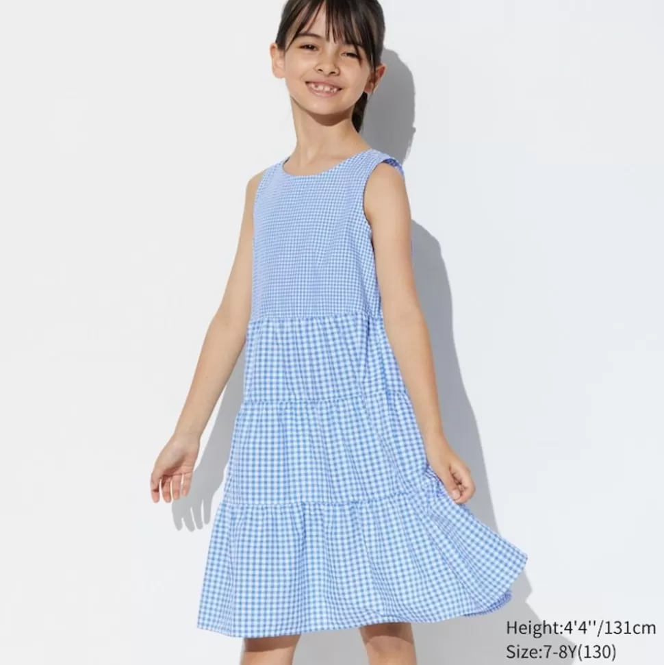 UNIQLO Kleider & Jumpsuits*Madchen Armelloses Kariertes Seersucker Kleid