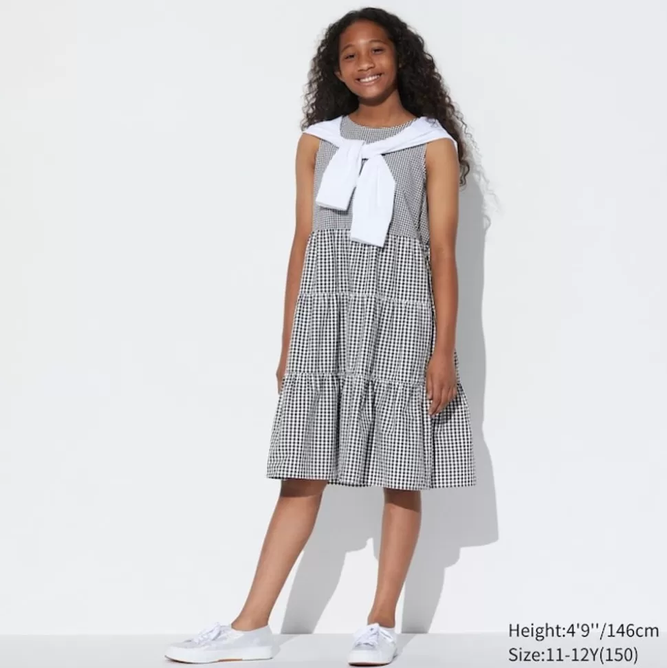 UNIQLO Kleider & Jumpsuits*Madchen Armelloses Kariertes Seersucker Kleid