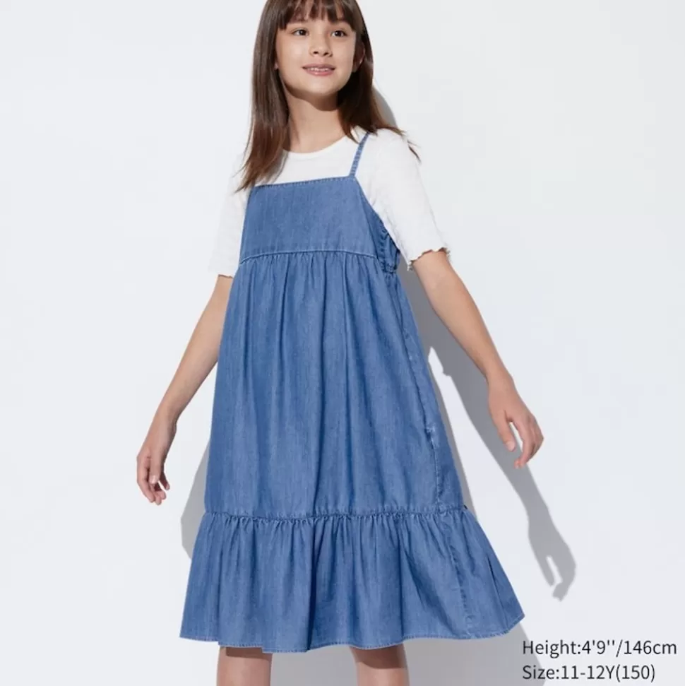 UNIQLO Kleider & Jumpsuits*Madchen Chambray Tragerkleid Blau