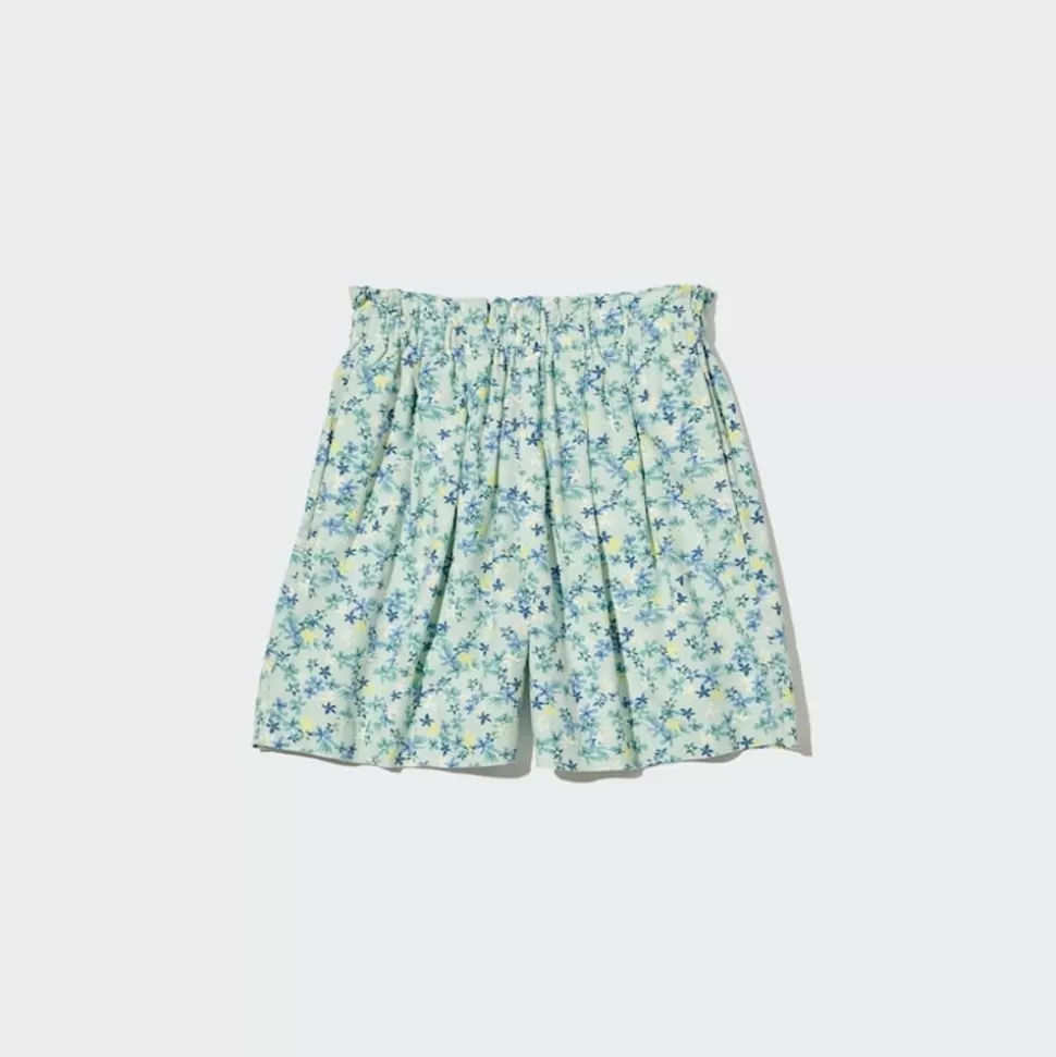 UNIQLO Naturlich Feines Leinen*Madchen Gemusterte Leinenmix Easy Shorts Grun