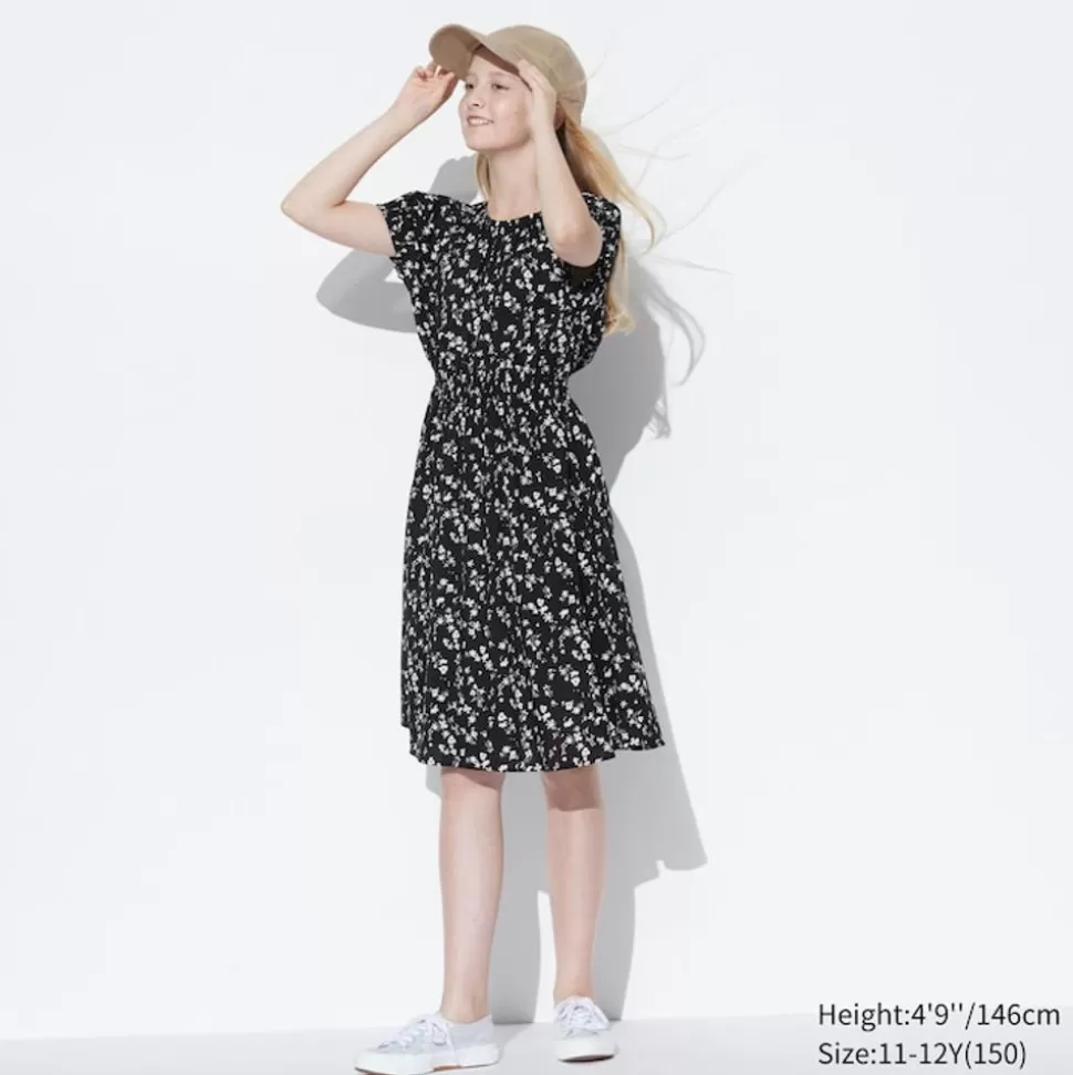 UNIQLO Kleider & Jumpsuits*Madchen Gemustertes Viskose Kurzarm Kleid