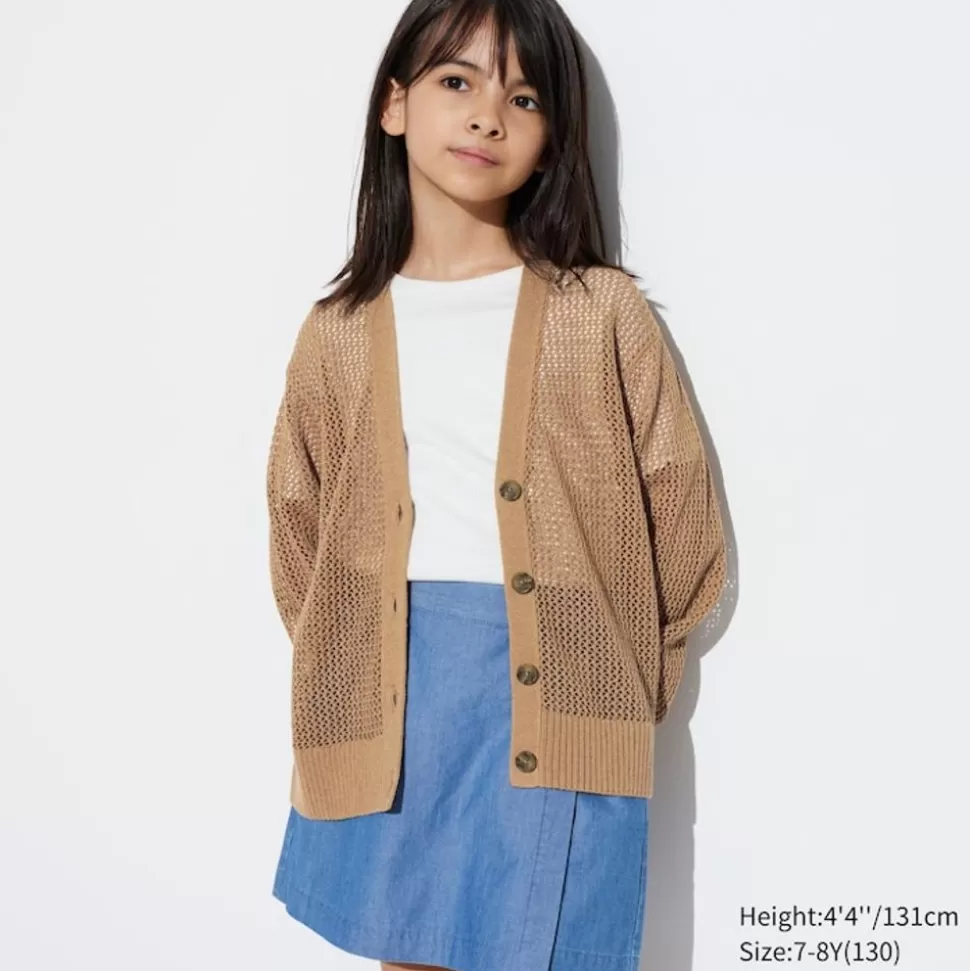 UNIQLO Strickpullover & Cardigans*Madchen Mesh Strickjacke Mit V-Ausschnitt (Maschinenwaschbar)