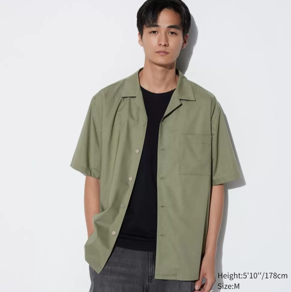 UNIQLO Hemden*Modal Baumwolle Kurzarm Hemd Mit Offenem Kragen