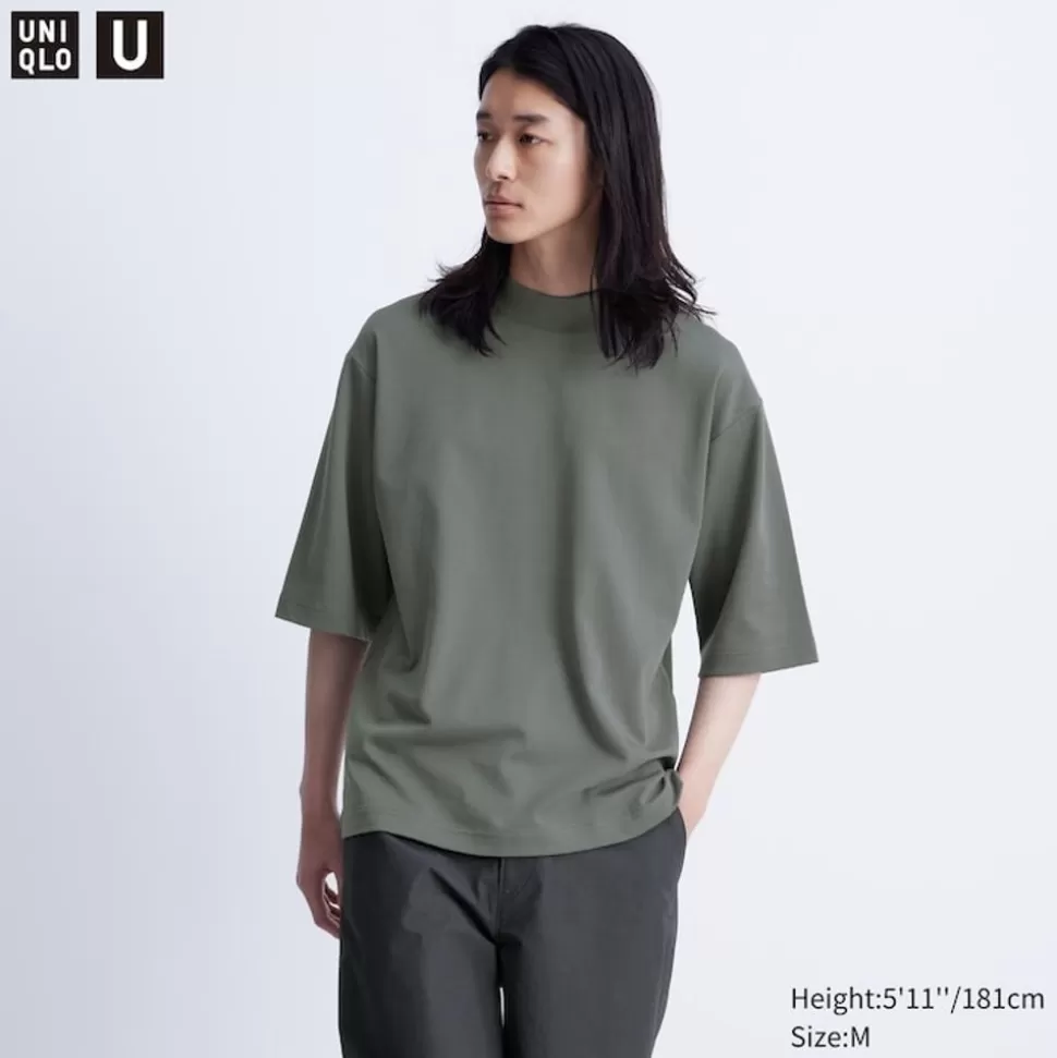 UNIQLO T-Shirts & Oberteile*Oversized Airism Baumwolle Halbarm T-Shirt Mit Stehkragen