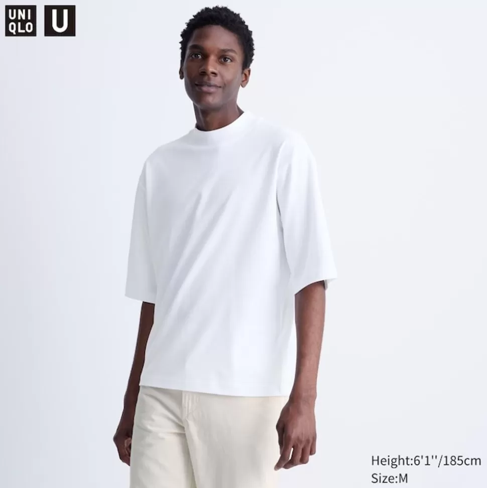 UNIQLO T-Shirts & Oberteile*Oversized Airism Baumwolle Halbarm T-Shirt Mit Stehkragen
