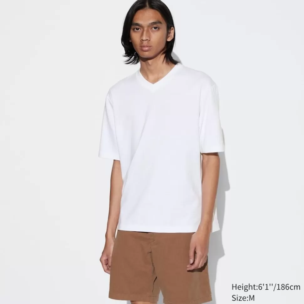 UNIQLO T-Shirts & Oberteile*Oversized Airism Baumwolle Halbarm T-Shirt Mit V-Ausschnitt
