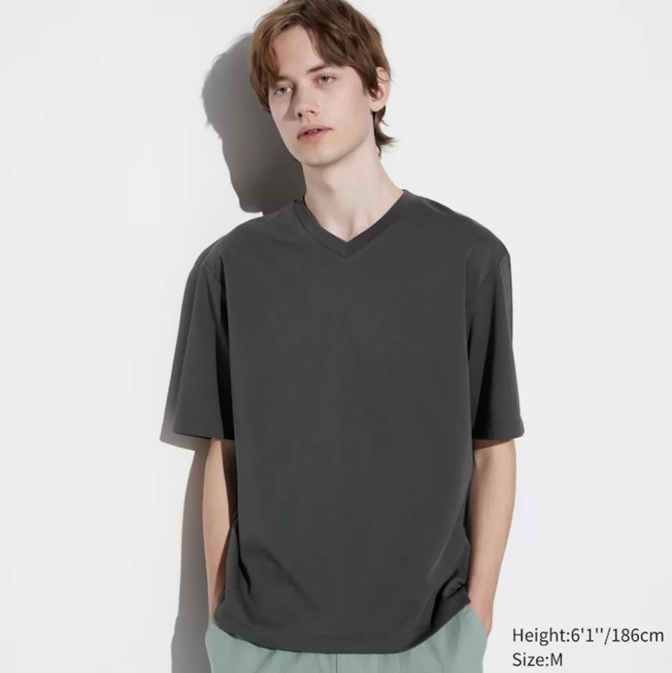 UNIQLO T-Shirts & Oberteile*Oversized Airism Baumwolle Halbarm T-Shirt Mit V-Ausschnitt