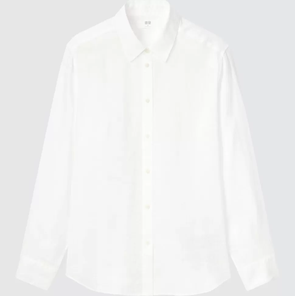 UNIQLO Hemden & Blusen*Premium Leinen Langarm Bluse Weis