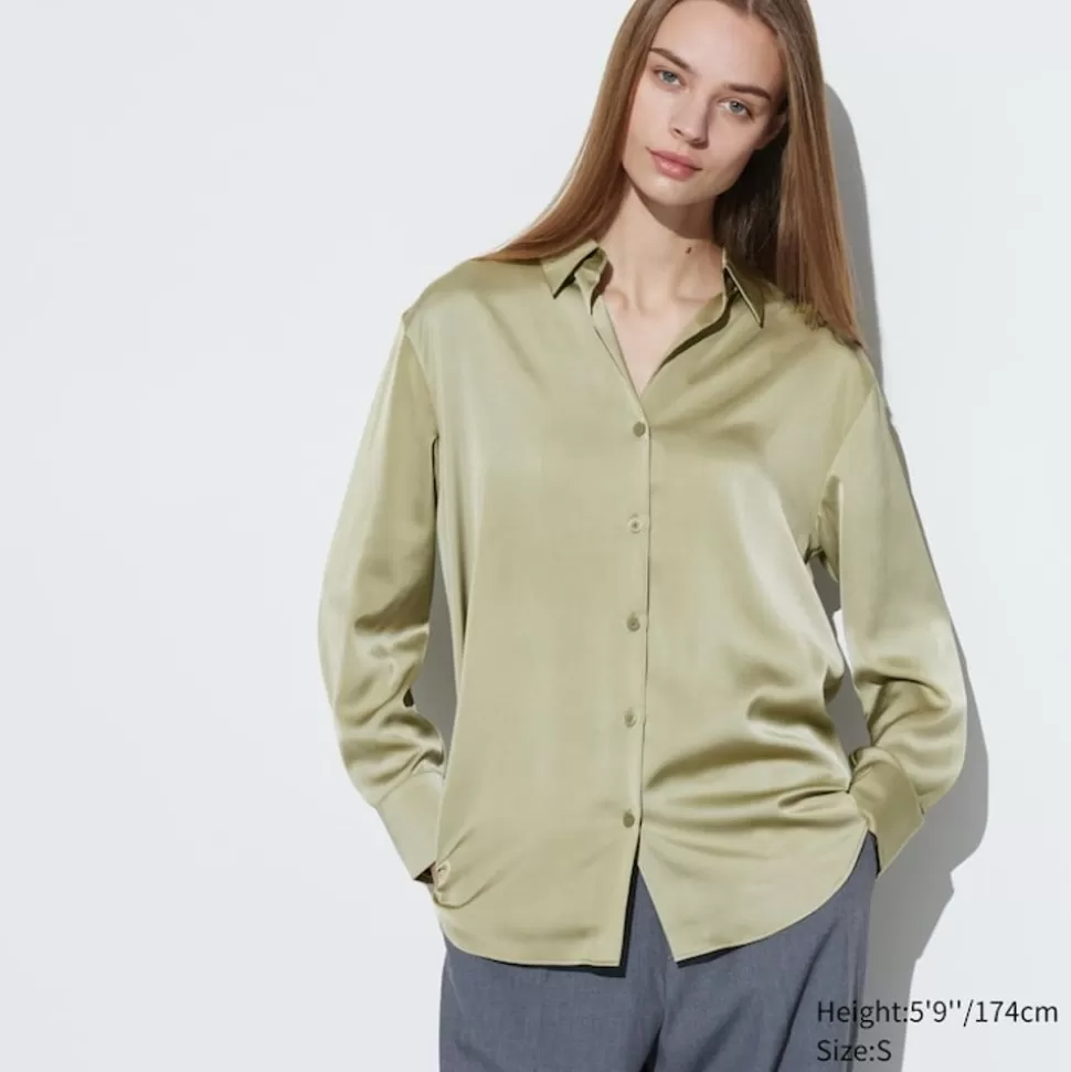 UNIQLO Hemden & Blusen*Satin Langarm Bluse