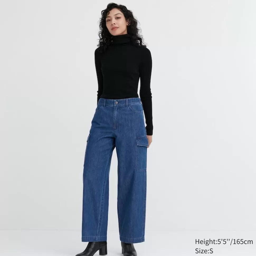 UNIQLO Jeans*Straight Denim Cargohose (Wide Fit) Blau